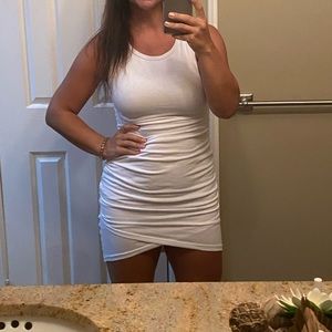 Leith ruched bodycon white dress medium